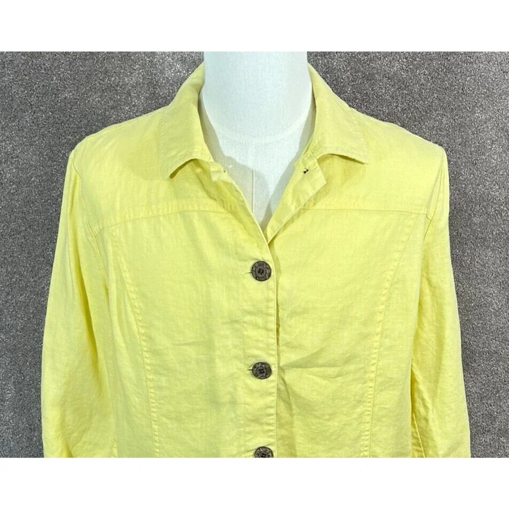 Chicos‎ Jacket Womens 3 XL 16 Yellow 100% Linen Wooden Buttons 3/4 Sleeve Top - Picture 4 of 8